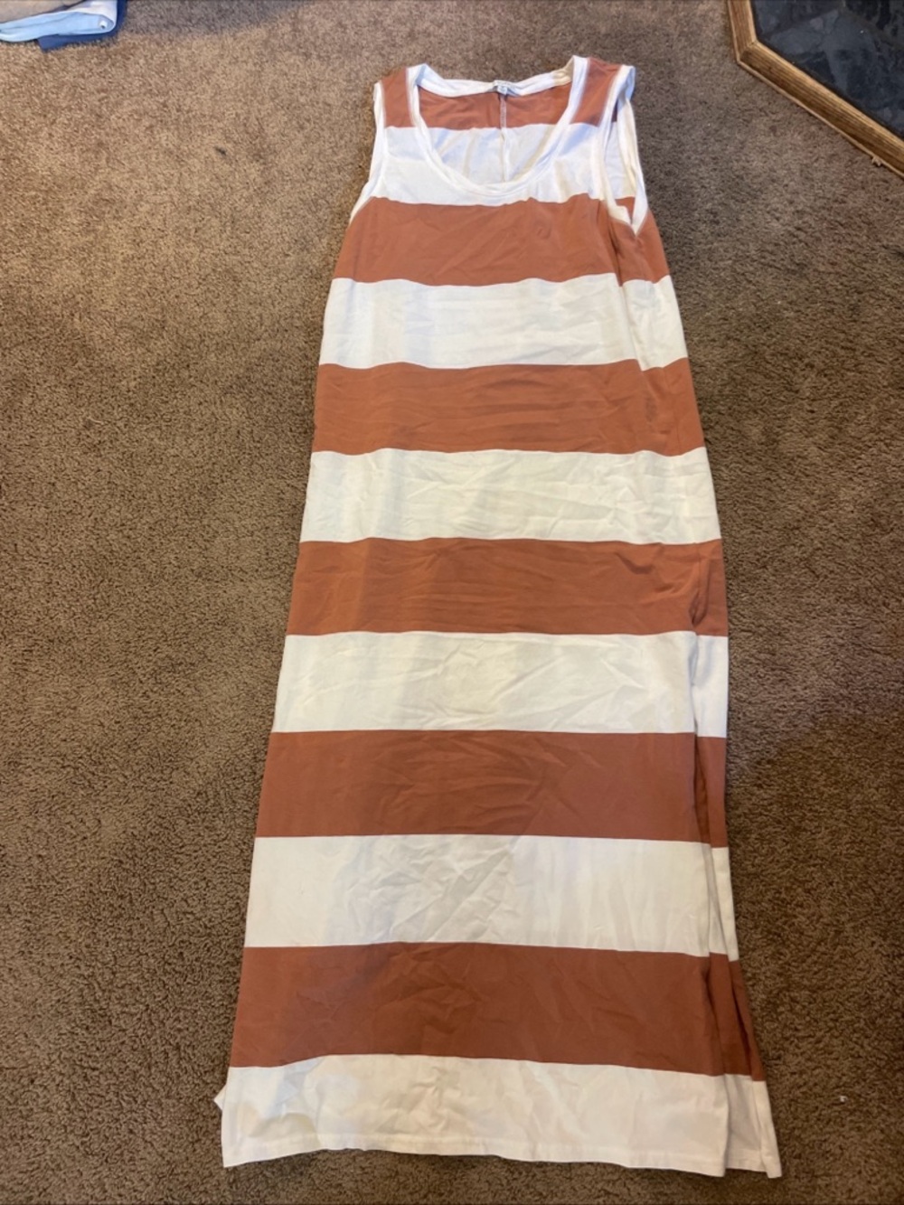 Z Supply Wide-Striped Sleeveless Maxi Dress in White and Rust